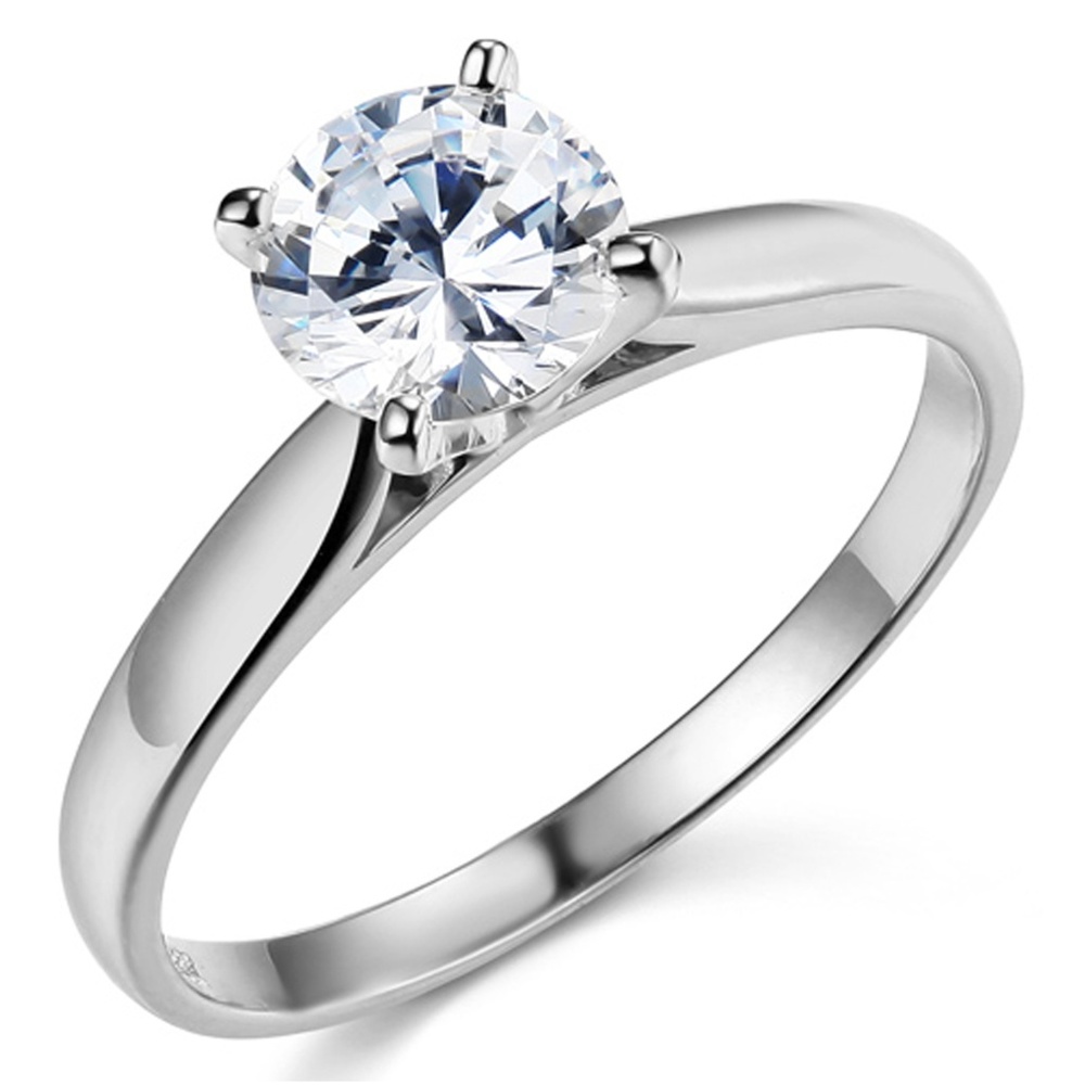 14K Cathedral Solitaire 1-CT Round-Cut CZ Ring
